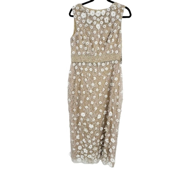 Mac Duggal Beaded Floral Appliqué Midi Sheath Formal/Prom Dress Nude Size 10 NWT - Picture 8 of 11